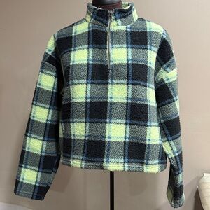 American Eagle Outfitters Green and Blue Sherpa fleece quarter zip pullover med